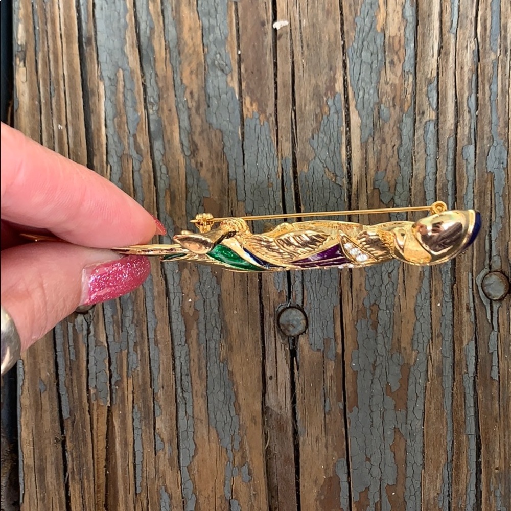 Modern Large Parrot Enamel & Rhinestone Brooch - Picture 11 of 16